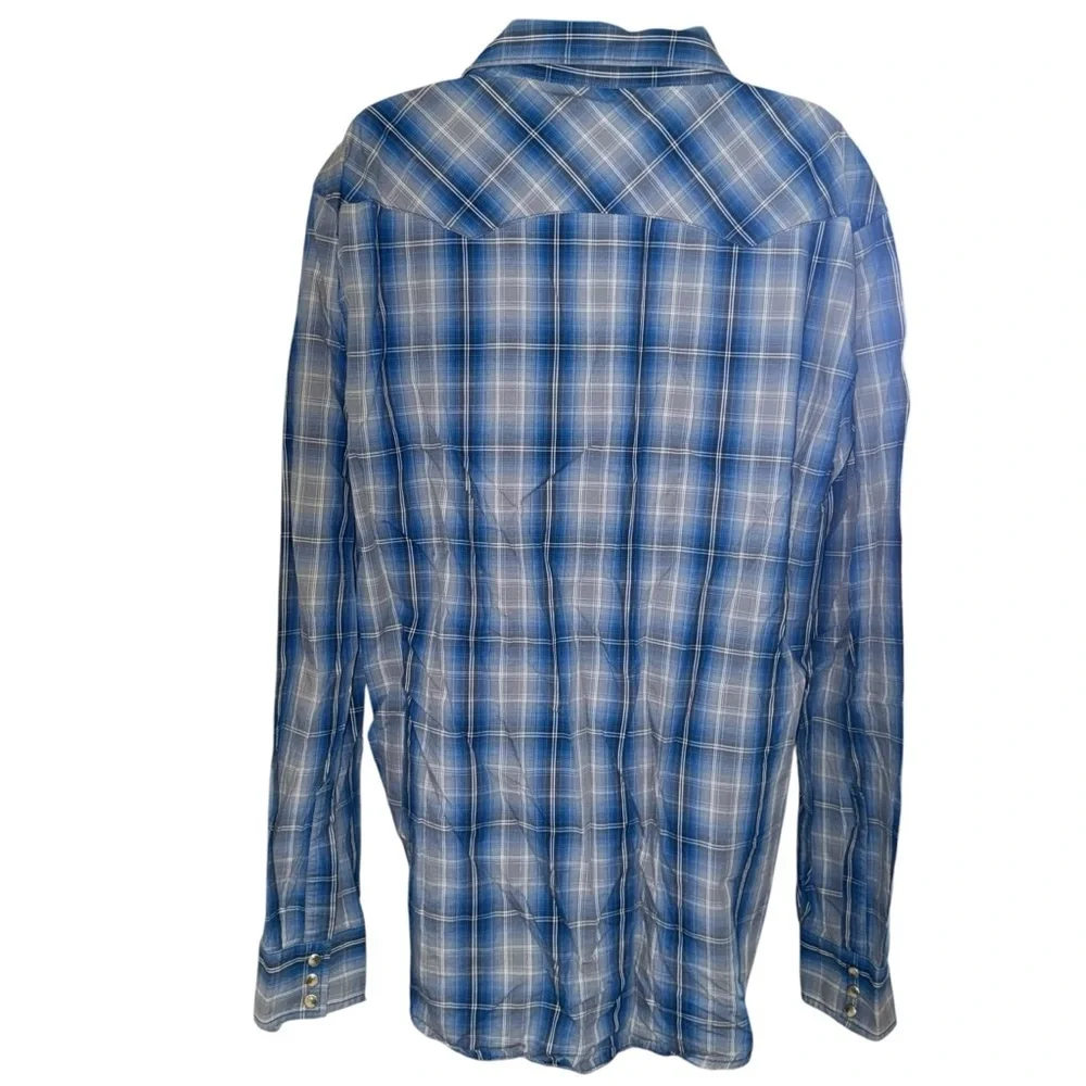 Wrangler Men’s XL Blue Plaid Western Snap Shirt Long Sleeve Cowboy Style